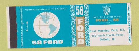 Matchbook Cover - 1958 Ford Brad Manning DeKalb IL Full Length