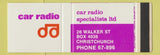 Matchbook Cover - Car Radio Specialists Christchurch New Zealand SAMPLE WEAR