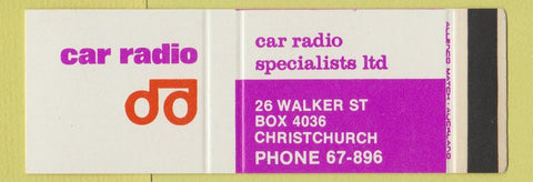 Matchbook Cover - Car Radio Specialists Christchurch New Zealand SAMPLE WEAR