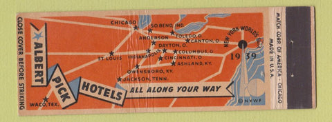 Matchbook Cover - Albert Pick Hotels 1939 New York World's Fair Full Length