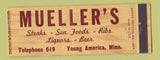 Matchbook Cover - Mueller's Restaurant Young America MN Full Length