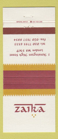 Matchbook Cover - Zaika London UK England