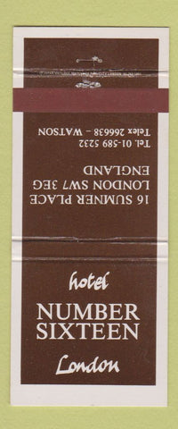 Matchbook Cover - Hotel Snumber Sixteen London England