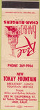 Matchbook Cover - Tokay Fountain Lodi CA BBQ Hamburgers