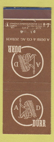 Matchbook Cover - AD Durr Zurich Tobacco
