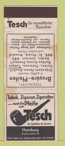 Matchbook Cover - Tesch Pipe Hamburg Tobacco WORN
