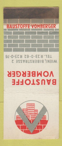 Matchbook Cover - Baustoffe Vomberger Bricks Switzerland WEAR