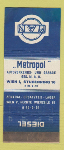 Matchbook Cover - Metropol oil gas Switzerland WEAR