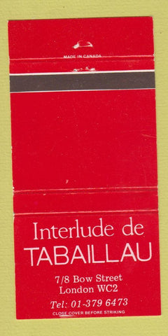 Matchbook Cover - Interlude de Tabaillau London UK England WEAR 30 Strike