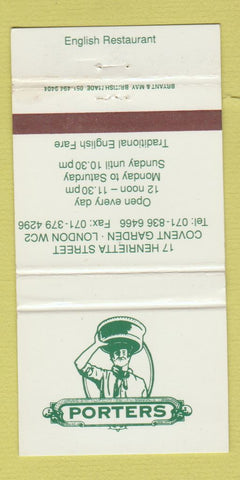 Matchbook Cover - Porters London UK England Restaurant  30 Strike