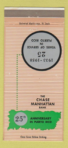Matchbook Cover - Chase Manhattan Bank Puerto Rico 1958 30 Strike