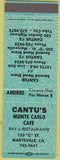 Matchbook Cover - Cantu's Monte Carlo Cafe Marysville CA grilie teal