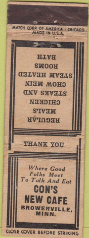 Matchbook Cover - Con's New Cafe Browerville MN