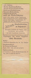 Matchbook Cover - Otto Boenicke Berlin Frankfurt Elberfeld Germany