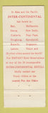 Matchbook Cover - Hotel Siam Intercontinental Hotel Bangkok Thailand