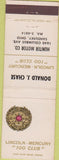 Matchbook Cover - Lincoln Mercury Donald Chase Sandusky OH