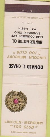 Matchbook Cover - Lincoln Mercury Donald Chase Sandusky OH