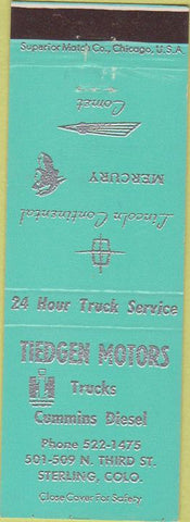 Matchbook Cover - International Trucks Lincoln Mercury Sterling CO Tiedgen