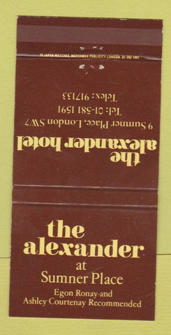 Matchbook Cover - Alexander Hotel London UK England 30 Strike