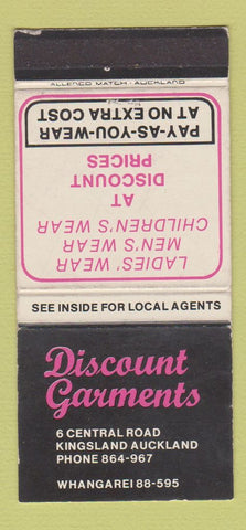 Matchbook Cover - Discount Garments Auckland New Zealand WEAR 30 Strike