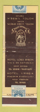 Matchbook Cover - Hotel Lord Byron Rome Firenze Umbria WORN