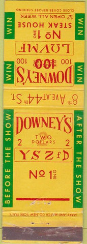 Matchbook Cover - Downey's Steak House New York City
