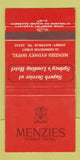Matchbook Cover - Menzies Hotel Sydney Australia  30 Strike