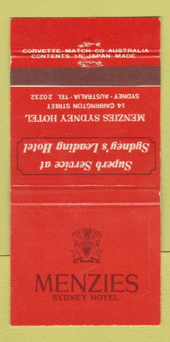 Matchbook Cover - Menzies Hotel Sydney Australia  30 Strike