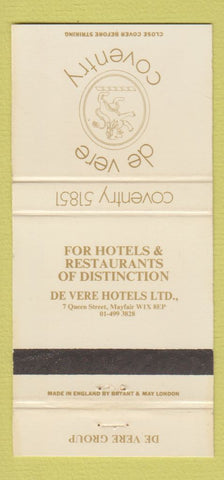 Matchbook Cover - De Vere Coventry Hotels England UK 30 Strike