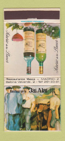 Matchbook Cover - Jai Alai Restaurante Madrid Spain Wine 30 Strike