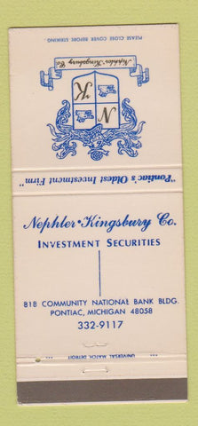 Matchbook Cover - Neppler Kingsbury Investments Pontiac MI 30 Strike