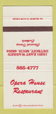 Matchbook Cover - Opera House Restaurant Detroit MI 30 Strike