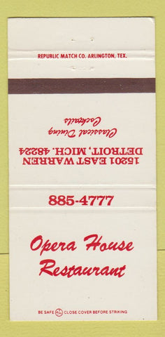 Matchbook Cover - Opera House Restaurant Detroit MI 30 Strike