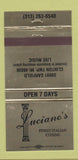 Matchbook Cover Luciano's Italian Restaurant Clinton Township MI WEAR 30 Strike