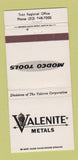 Matchbook Cover - Valenite Metals Troy MI 30 Strike