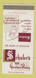 Matchbook Cover - Schuler's Restaurant Marshall Grand Haven Jackson MI 30 Strike
