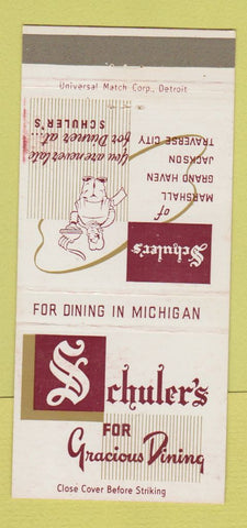 Matchbook Cover - Schuler's Restaurant Marshall Grand Haven Jackson MI 30 Strike