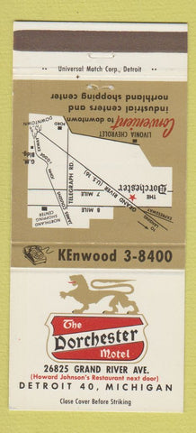 Matchbook Cover - Dorchester Motel Detroit MI 30 Strike