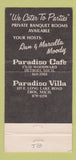 Matchbook Cover - Paradiso Cafe Detroit MI 30 Strike