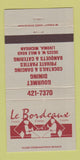 Matchbook Cover - Le Bordeaux Restaurant Livonia MI 30 Strike