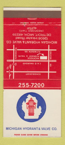 Matchbook Cover Michigan Hydrant and Valve Detroit MI Redford Township 30 Strike