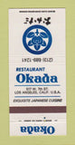 Matchbook Cover - Restaurant Okada Japanese Los Angeles CA 30 Strike