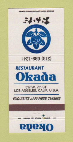 Matchbook Cover - Restaurant Okada Japanese Los Angeles CA 30 Strike