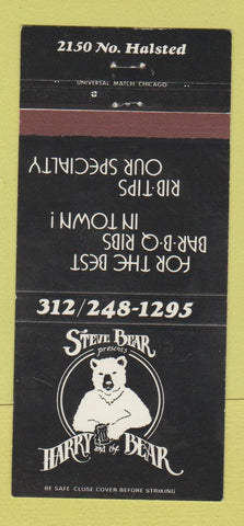 Matchbook Cover - Steve Bear Harry and the Bear Chicago IL Ribs 30 Strike