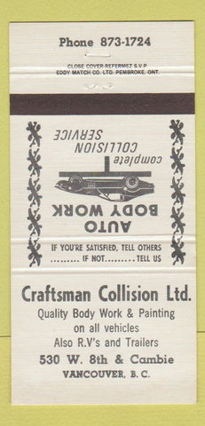 Matchbook Cover - Craftsman Collision Auto Body Vancouver BC 30 Strike