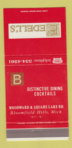 Matchbook Cover - Bedell's Restaurant Bloomfield Hills MI 30 Strike
