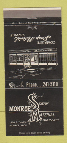 Matchbook Cover - Monroe Scrap Material Monroe MI 30 Strike