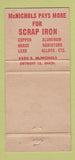 Matchbook Cover - McNichols Scrap Iron Metal Detroit MI 30 Strike