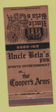 Matchbook Cover - Uncle Bela's Restaurant Rochester MI Cooper's Arms 30 Strike