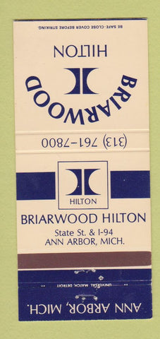 Matchbook Cover - Briarwood Hilton Hotel Ann Arbor MI 30 Strike